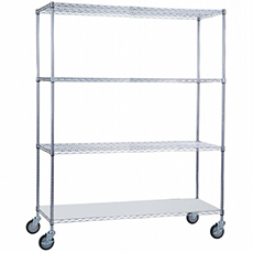 Portable Adjustable Linen Cart - 3 Wire Shelves - 1 Solid Shelf - 24